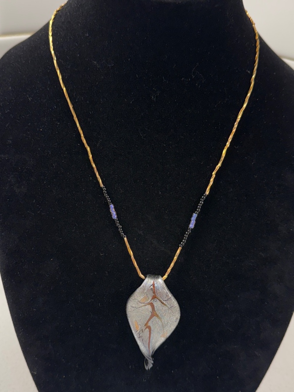 Handcrafted Art Glass Twisted Leaf Pendant Necklace